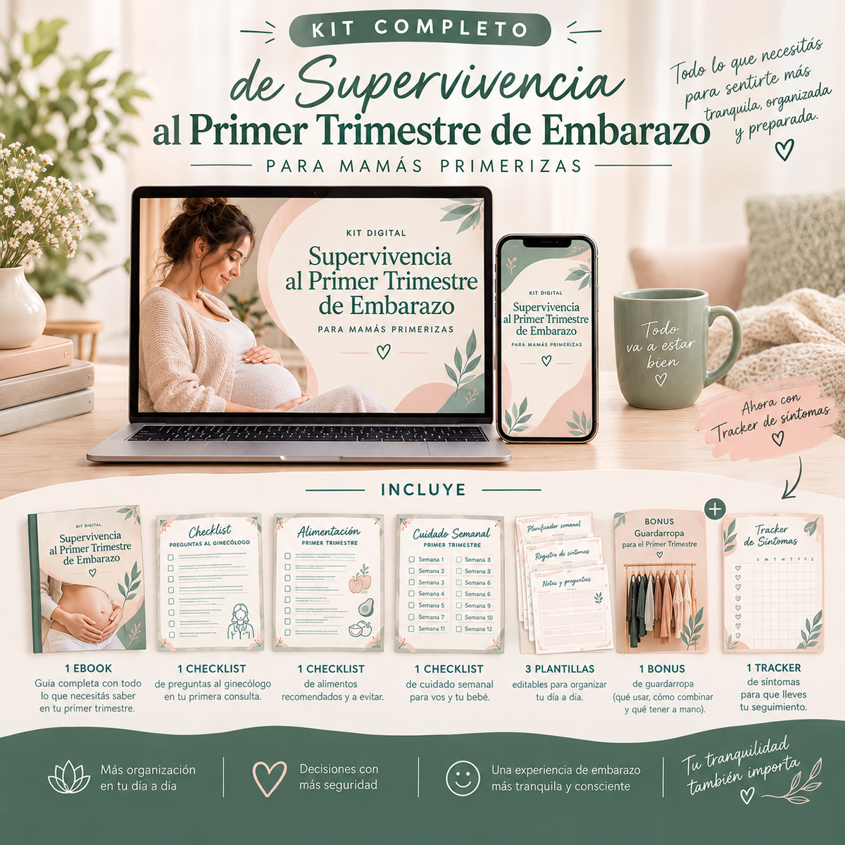 8 PRUDUCTOS + 1 BONUS DE REGALO: KIT DE SUPERVIVENCIA AL PRIMER TRIMESTRE DE EMBARAZO